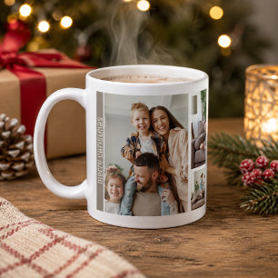 Mug Noël Taupe Moderne 5 Photos Collage Famille