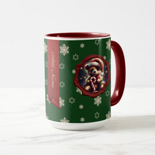 Mug Noël Teddy Candy personnalisé Bannière verte (Devant droit)