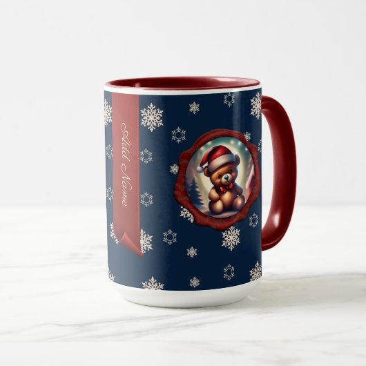 Mug Noël Teddy Startree Bannière personnalisée Bleu (Devant droit)