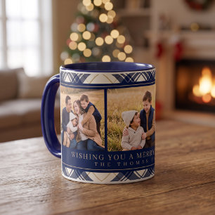 Mug Noël Trois Photos Carreaux Navy