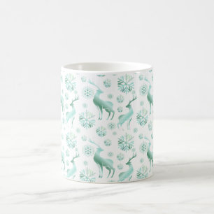 Mug Noël Turquoise de flocons de neige et rennes métal