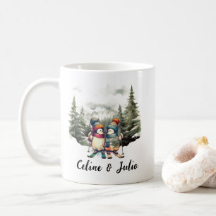 Mug Noël Vacances Rustique Ski Pingouin Rouge Vert