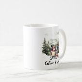 Mug Noël Vacances Rustique Ski Pingouin Rouge Vert (Devant droit)