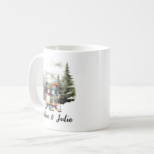 Mug Noël Vacances Rustique Ski Pingouin Rouge Vert (Devant gauche)