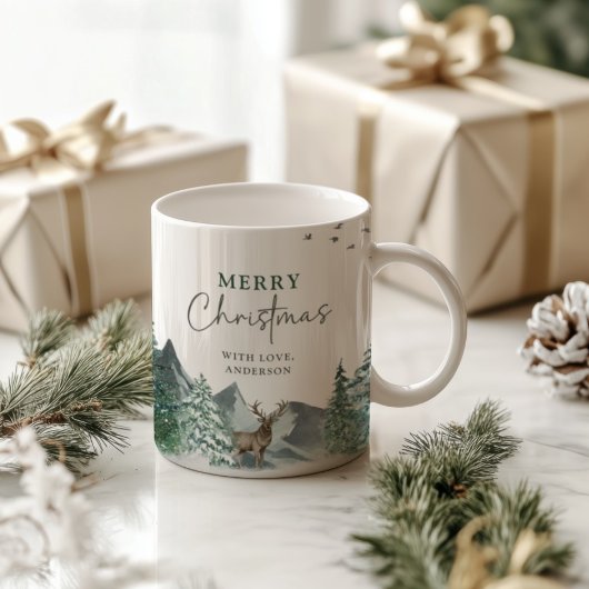 Mug Noël Vert Aquarelle Pine Forêt Vacances