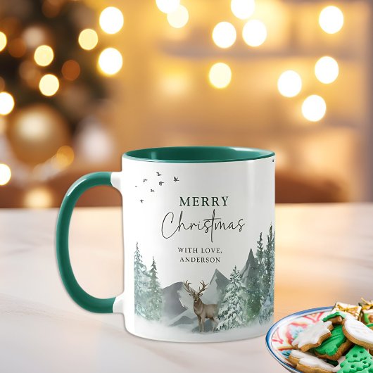 Mug Noël Vert Aquarelle Pine Forêt Vacances
