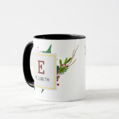 Mug Noël Vert Élégant Monogramme Rouge Noir (Devant gauche)