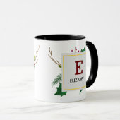 Mug Noël Vert Élégant Monogramme Rouge Noir (Devant droit)