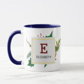 Mug Noël Vert Élégant Rouge Monogramme Bleu (Gauche)