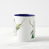 Mug Noël Vert Élégant Rouge Monogramme Bleu (Centre)