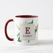 Mug Noël Vert Élégant Rouge Monogramme Maroon (Gauche)