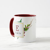 Mug Noël Vert Élégant Rouge Monogramme Maroon (Devant gauche)