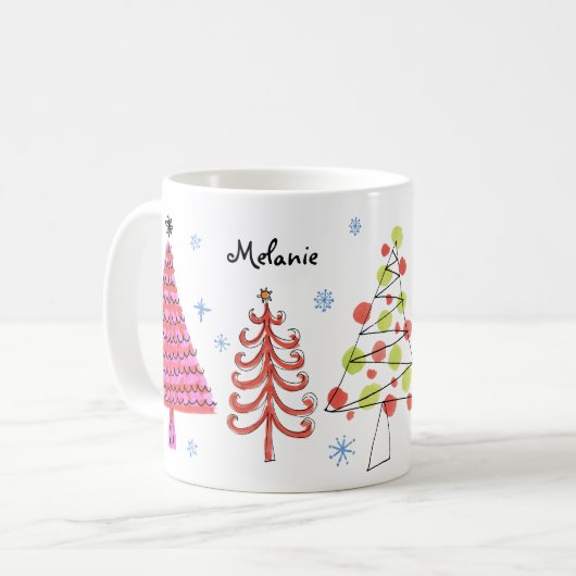 Mug Noël vert rose pâle Nom (Devant gauche)