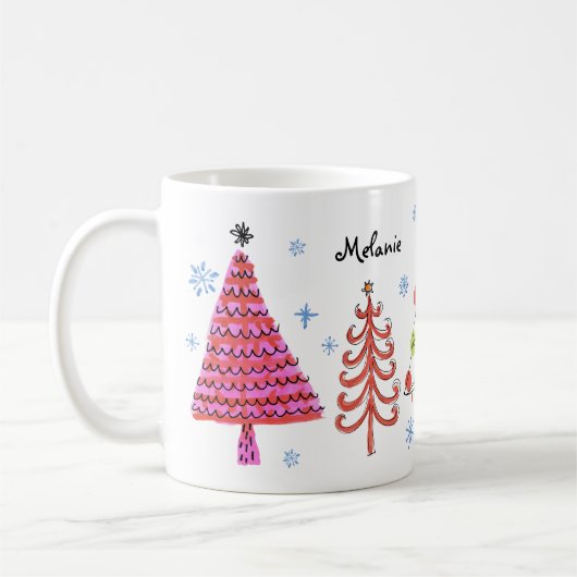 Mug Noël vert rose pâle Nom (Gauche)