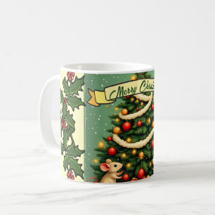 Mug Noël victorien Souris Heureuses Rouge Vert Houx