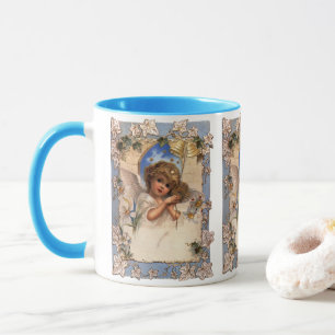 Mug Noël vintage, Ange victorien avec cloches d'or