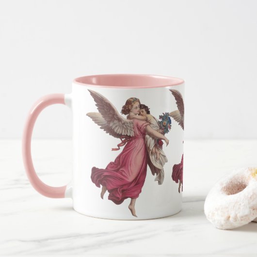 Mug Noël vintage, Ange victorien Guardian (Avec donut)