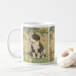 Mug Noël vintage, chiot mignon sous l'arbre de Noël
