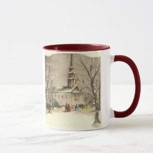 Mug Noël vintage, Eglise dans le paysage hivernal