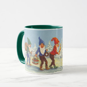 Mug Noël vintage, elfes dans la forêt de neige hiver