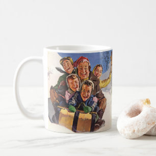 Mug Noël vintage, famille heureuse en traîne sauvage