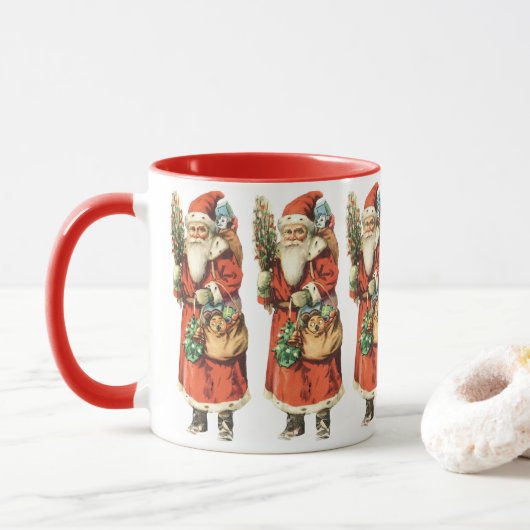 Mug Noël vintage, Image découpée de Père Noël (Avec donut)