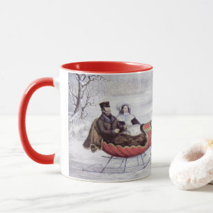 Mug Noël vintage, La route d'hiver, Cheval de traîneau