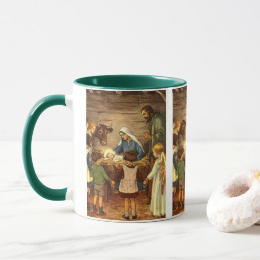 Mug Noël Vintage, Nativité Religieuse avec Bébé Jésus (Avec donut)
