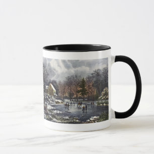 Mug Noël Vintage, Patins d'hiver précoce sur un étang