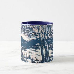 Mug Noël vintage, paysage de montagne enneigée en hive
