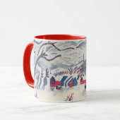 Mug Noël vintage, paysage hivernal de village enneigé (Devant gauche)