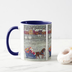 Mug Noël vintage, Père Noël traîneau ouvert cheval