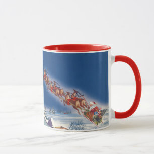 Mug Noël vintage, Père Noël volant avec son traîneau e