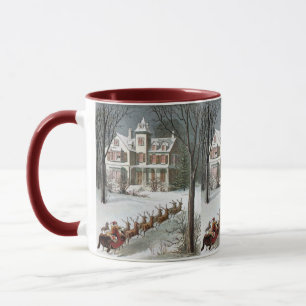 Mug Noël vintage, Saint Nicolas avec rennes