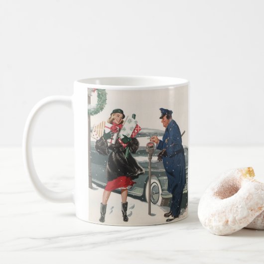 Mug Noël Vintage, Shopping Présente Policeman (Avec donut)