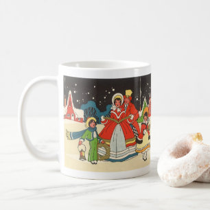Mug Noël vintage, une famille chantant des chants de N