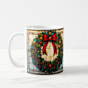 Mug Noeud de couronne de Noël de style vitrail