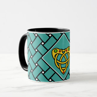 Mug Noeud d'or/aqua/bandes noires/tissage, noeud de co