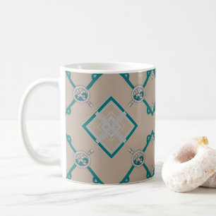 Mug Nœud Marin Diamant Sarcelle, Beige, Blanc