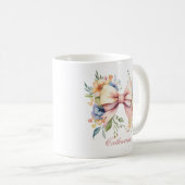 Mug Nœud rose monogramme coquette fleurs aquarelle (Devant droit)