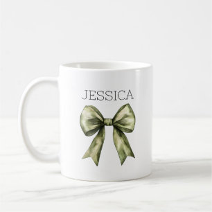 Mug Nœud Vert Olive Nom Moderne Rustique Minimaliste