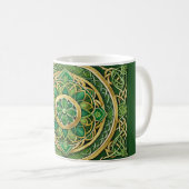 Mug Noeuds celtiques verts et or et fleurs stylisées (Devant droit)