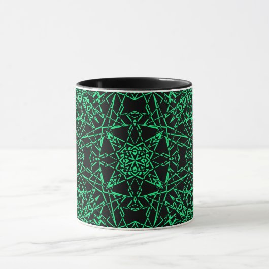 Mug Noir abstrait araignée lignes nettes néon vert (Centre)