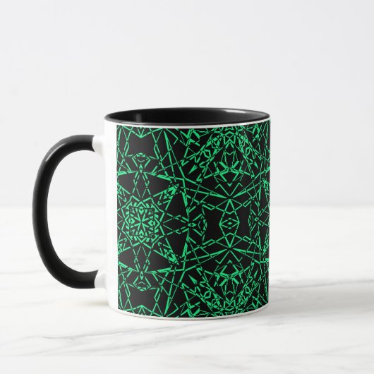 Mug Noir abstrait araignée lignes nettes néon vert (Gauche)