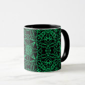 Mug Noir abstrait araignée lignes nettes néon vert (Devant droit)