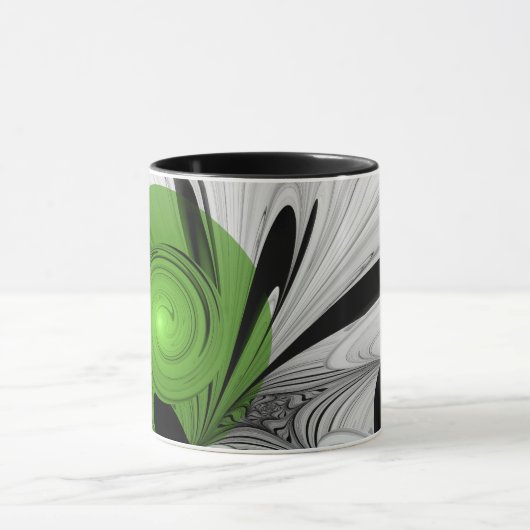 Mug Noir Abstrait et blanc avec art fractal vert (Centre)