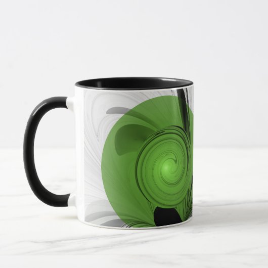 Mug Noir Abstrait et blanc avec art fractal vert (Gauche)