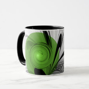Mug Noir Abstrait et blanc avec art fractal vert