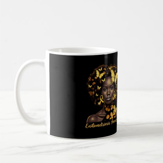 Mug Noir Africaine Femme Afro Papillon Endometriose A (Gauche)