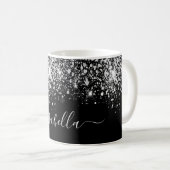 Mug Noir argent nom parties scintillant script glam (Devant droit)
